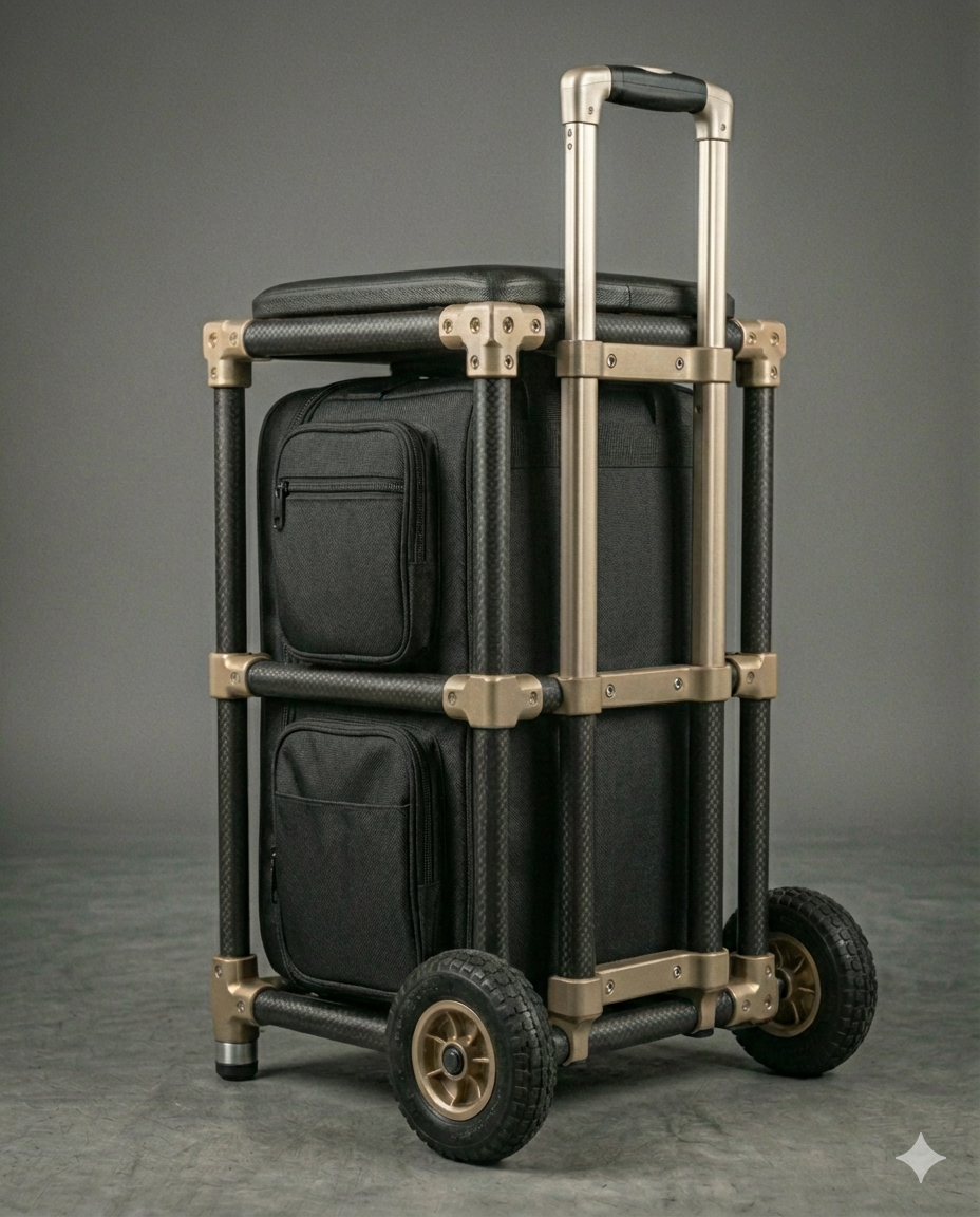 Glide configured with oversized 150 millimeter treaded all-terrain wheels — champagne gold hubs, deep rubber tread, designed for slush, salt, gravel, and icy parking lots.